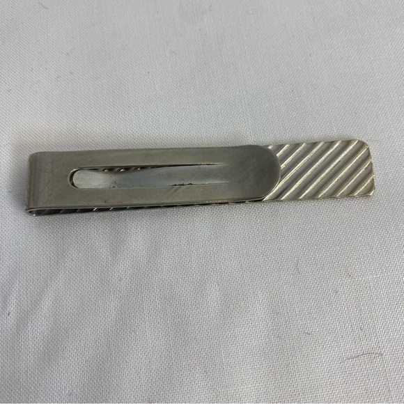 Vintage Silver Tone Diagonal Stripe Tie Clip - Picture 2 of 2